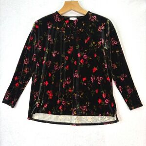 J. Jill Black Velvet‎ Floral Print Long Sleeve Top Women's Size Small Minimalist